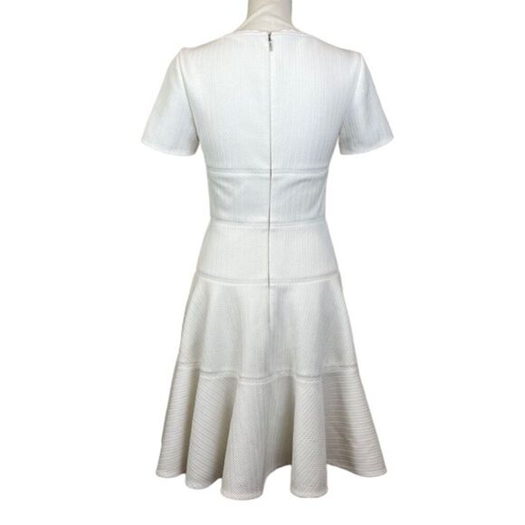 Rebecca Taylor Stretch Texture Scalloped Scoop Neck Dress White Tiered Size 2 - Picture 5 of 14